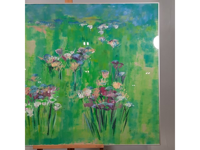 Acryl schilderij, maya wildevuur, bloemenveld, 1991 - afbeelding 4 van  8