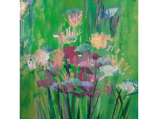Acryl schilderij, maya wildevuur, bloemenveld, 1991 - afbeelding 5 van  8