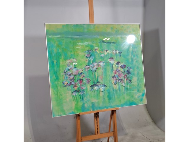 Acryl schilderij, maya wildevuur, bloemenveld, 1991 - afbeelding 2 van  7