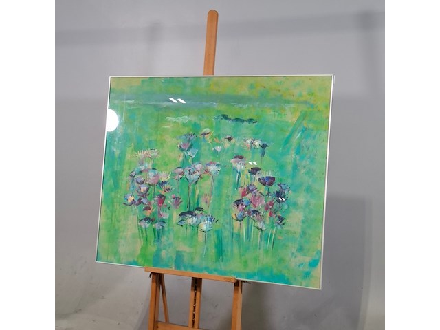 Acryl schilderij, maya wildevuur, bloemenveld, 1991 - afbeelding 3 van  7