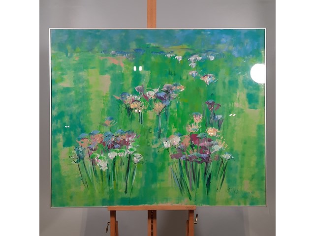 Acryl schilderij, maya wildevuur, bloemenveld, 1991 - afbeelding 2 van  8