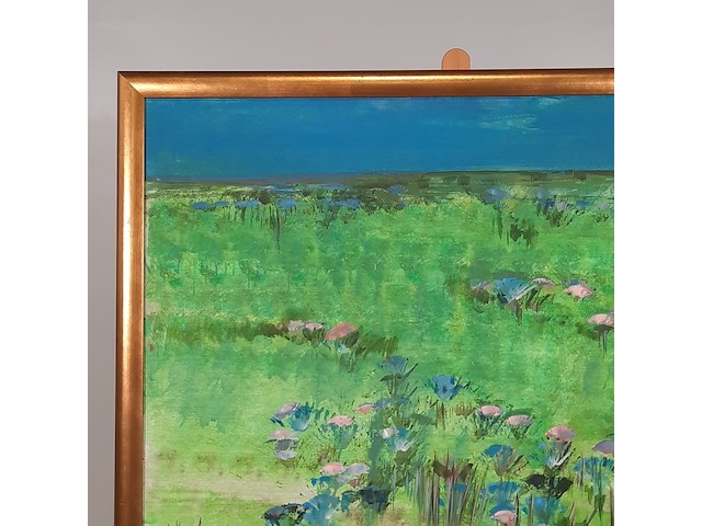 Acryl schilderij, maya wildevuur, bloemenveld, 1991 - afbeelding 3 van  8
