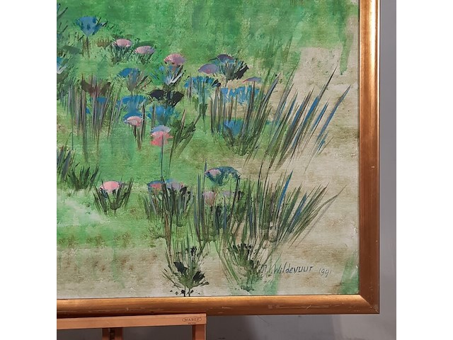 Acryl schilderij, maya wildevuur, bloemenveld, 1991 - afbeelding 4 van  8