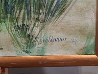 Acryl schilderij, maya wildevuur, bloemenveld, 1991 - afbeelding 5 van  8