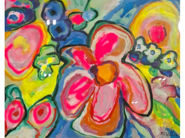 Acryl schilderij, maya wildevuur, boeket, 1995 - afbeelding 1 van  8