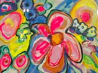 Acryl schilderij, maya wildevuur, boeket, 1995