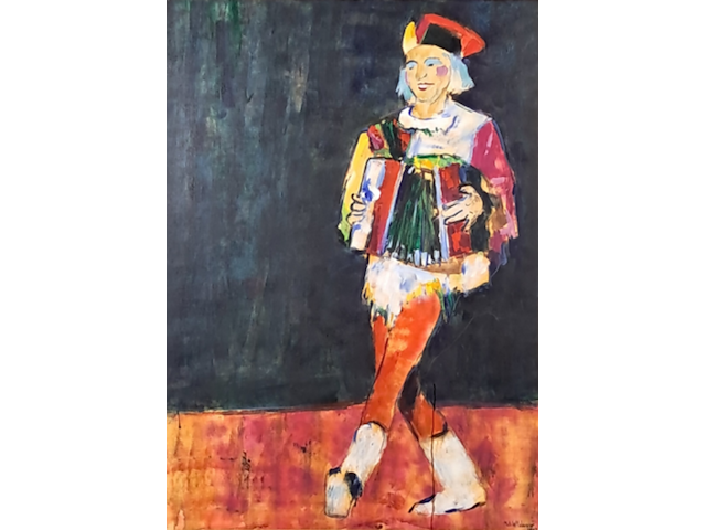 Acryl schilderij, maya wildevuur, clown met harmonica - afbeelding 1 van  9