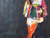 Acryl schilderij, maya wildevuur, clown met harmonica - afbeelding 1 van  9