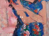 Acryl schilderij, maya wildevuur, dame, 1991