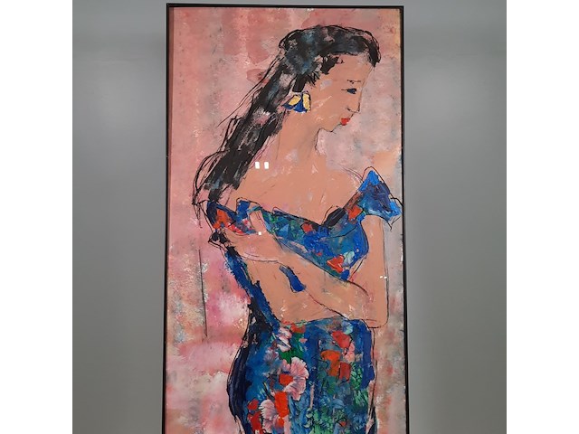 Acryl schilderij, maya wildevuur, dame, 1991 - afbeelding 3 van  9