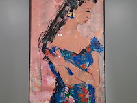 Acryl schilderij, maya wildevuur, dame, 1991 - afbeelding 3 van  9