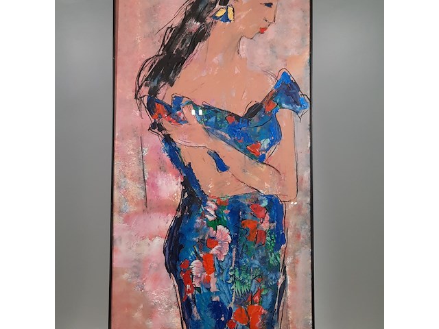 Acryl schilderij, maya wildevuur, dame, 1991 - afbeelding 4 van  9