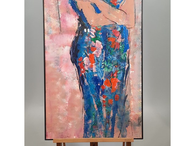 Acryl schilderij, maya wildevuur, dame, 1991 - afbeelding 5 van  9