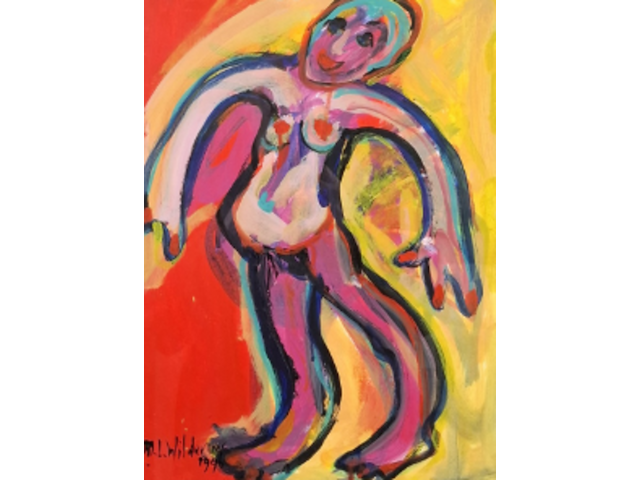 Acryl schilderij, maya wildevuur, dansende vrouw, 1996 - afbeelding 1 van  9