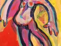 Acryl schilderij, maya wildevuur, dansende vrouw, 1996 - afbeelding 1 van  9