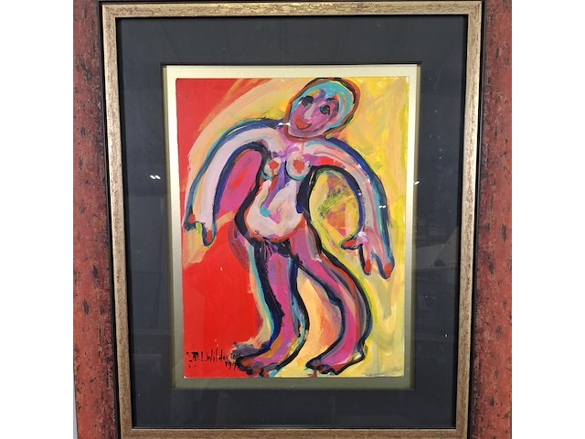 Acryl schilderij, maya wildevuur, dansende vrouw, 1996 - afbeelding 4 van  9