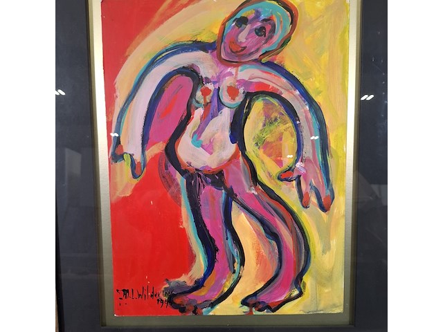 Acryl schilderij, maya wildevuur, dansende vrouw, 1996 - afbeelding 5 van  9