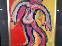 Acryl schilderij, maya wildevuur, dansende vrouw, 1996 - afbeelding 5 van  9