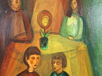 Acryl schilderij, maya wildevuur, familie tafereel