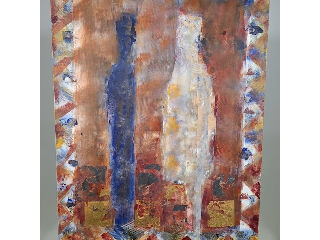 Acryl schilderij, maya wildevuur, figuren, 1992 - afbeelding 3 van  7