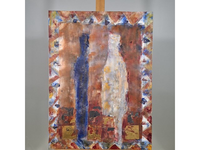 Acryl schilderij, maya wildevuur, figuren, 1992 - afbeelding 7 van  7