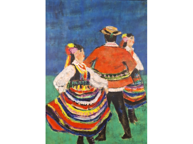 Acryl schilderij, maya wildevuur, folkloredansers, 1993 - afbeelding 1 van  8