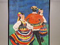 Acryl schilderij, maya wildevuur, folkloredansers, 1993 - afbeelding 2 van  8