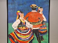 Acryl schilderij, maya wildevuur, folkloredansers, 1993 - afbeelding 3 van  8