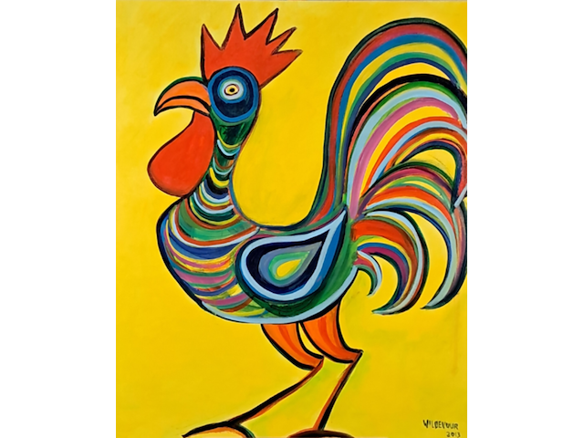 Acryl schilderij, maya wildevuur, haan, 2013 - afbeelding 1 van  8