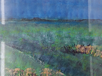 Acryl schilderij, maya wildevuur, heideveld, 1990 - afbeelding 1 van  10