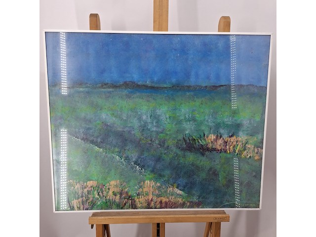 Acryl schilderij, maya wildevuur, heideveld, 1990 - afbeelding 3 van  10