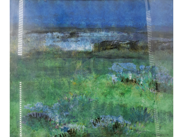 Acryl schilderij, maya wildevuur, heideveld, 1990 - afbeelding 1 van  10