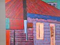 Acryl schilderij, maya wildevuur, huizen curaçao , 2001 - afbeelding 5 van  8