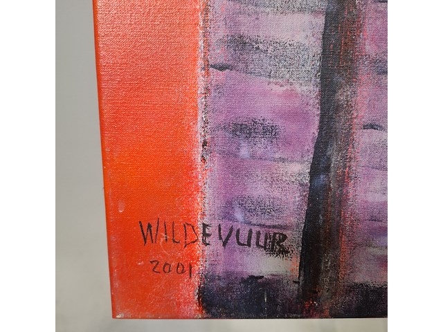 Acryl schilderij, maya wildevuur, huizen curaçao , 2001 - afbeelding 6 van  8