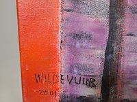 Acryl schilderij, maya wildevuur, huizen curaçao , 2001 - afbeelding 6 van  8