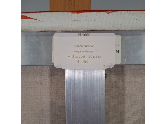 Acryl schilderij, maya wildevuur, huizen curaçao , 2001 - afbeelding 8 van  8