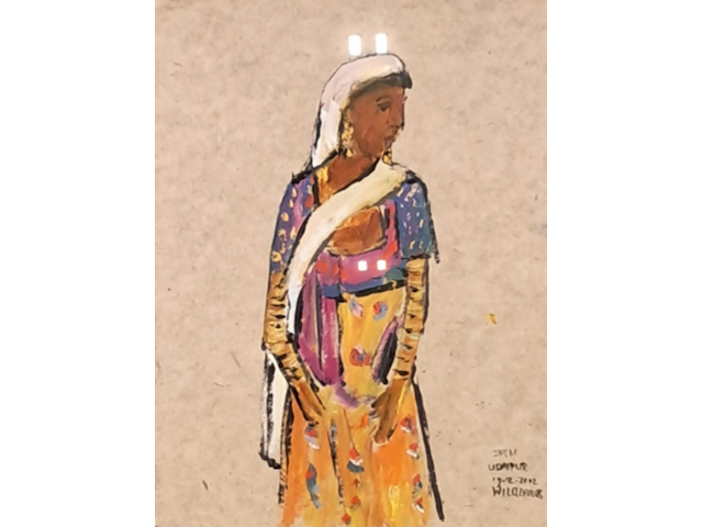 Acryl schilderij, maya wildevuur, india, 2002 - afbeelding 1 van  9
