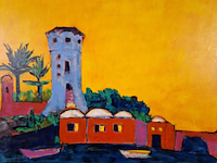Acryl schilderij, maya wildevuur, isla di giglio, 2001 - afbeelding 1 van  10