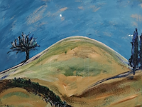 Acryl schilderij, maya wildevuur, landschap, 1991 - afbeelding 1 van  9