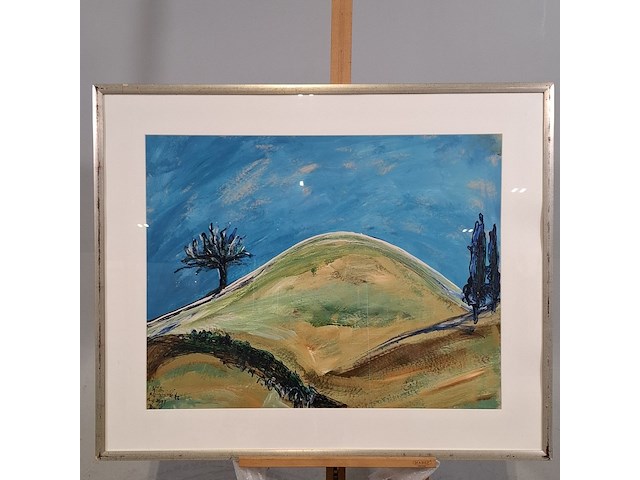 Acryl schilderij, maya wildevuur, landschap, 1991 - afbeelding 2 van  9