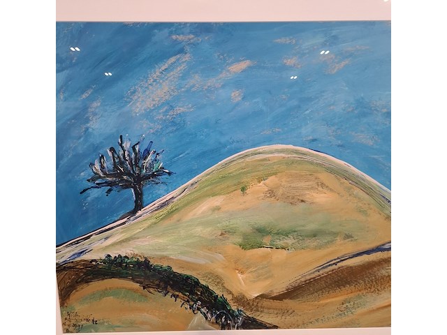 Acryl schilderij, maya wildevuur, landschap, 1991 - afbeelding 5 van  9