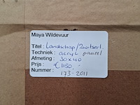 Acryl schilderij, maya wildevuur, landschap, 1993 - afbeelding 2 van  10