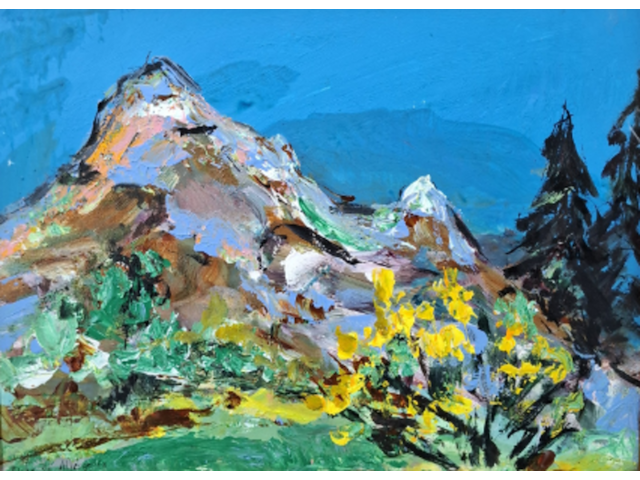 Acryl schilderij, maya wildevuur, landschap, 1993 - afbeelding 1 van  10