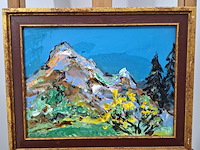 Acryl schilderij, maya wildevuur, landschap, 1993 - afbeelding 3 van  10