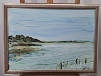 Acryl schilderij, maya wildevuur, landschap, 1995 - afbeelding 3 van  10