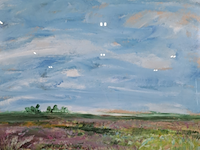 Acryl schilderij, maya wildevuur, landschap, 1996