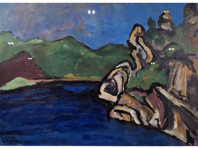 Acryl schilderij, maya wildevuur, landschap, 2000 - afbeelding 1 van  9