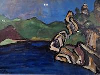 Acryl schilderij, maya wildevuur, landschap, 2000