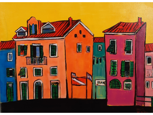 Acryl schilderij, maya wildevuur, landschap, 2004 - afbeelding 1 van  9