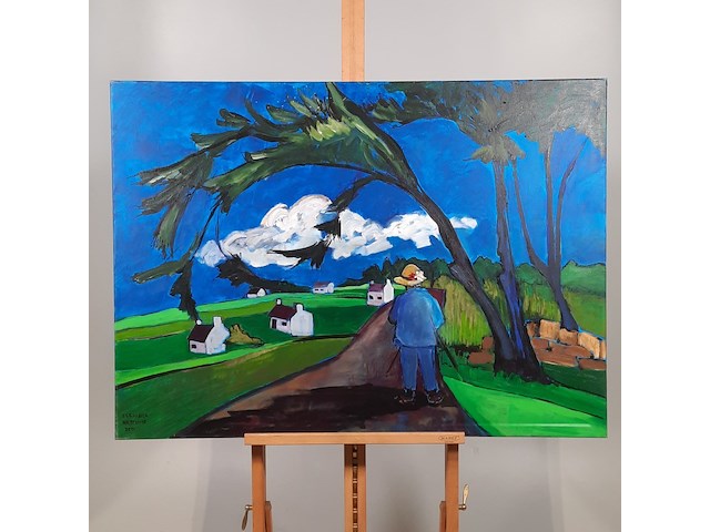 Acryl schilderij, maya wildevuur, landweg, 2001 - afbeelding 2 van  9